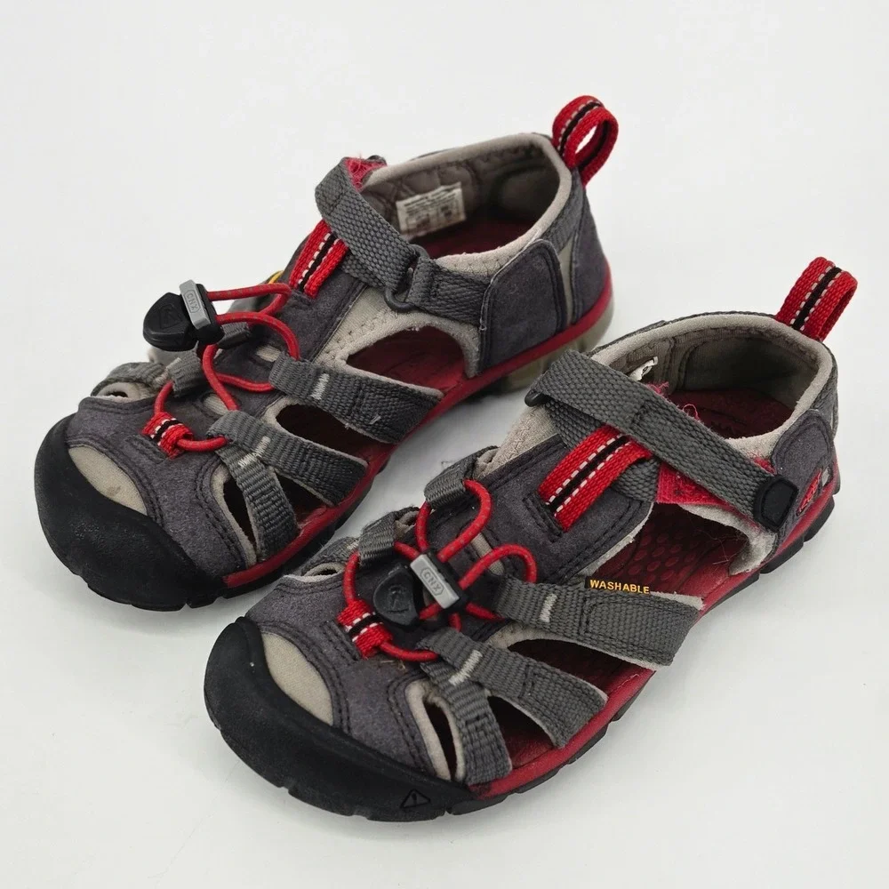 KEEN Seacamp II CNX Gray Red Waterproof Trail Water Sandals Shoes Kid 11 VGUC